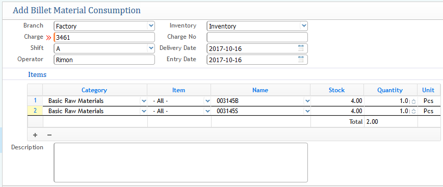 Add Billet Consumption